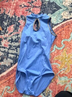 Yumiko Periwinkle Blue Sleeveless Leotard with Grey Trim